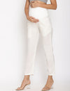 Cotton Linen Maternity Pants- White
