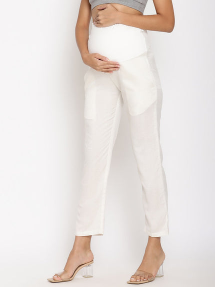Cotton Linen Maternity Pants- White