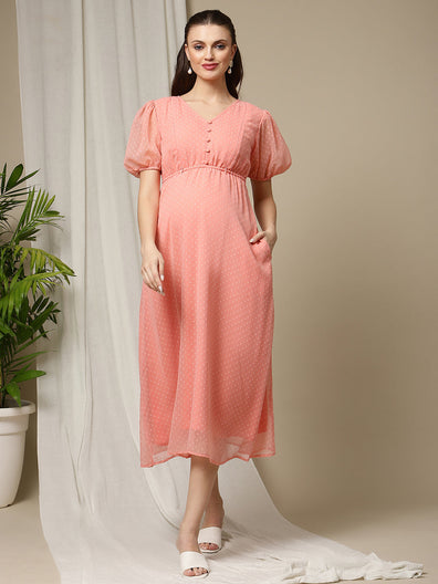 Maternity Orange Midi Dress