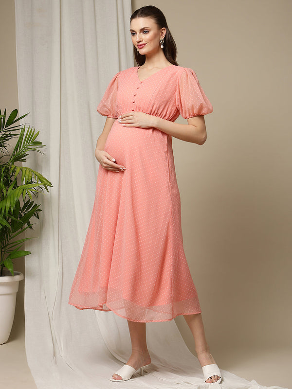 Maternity Orange Midi Dress
