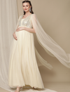 Sequin Cape Sleeve Maternity Party Dress- Cream