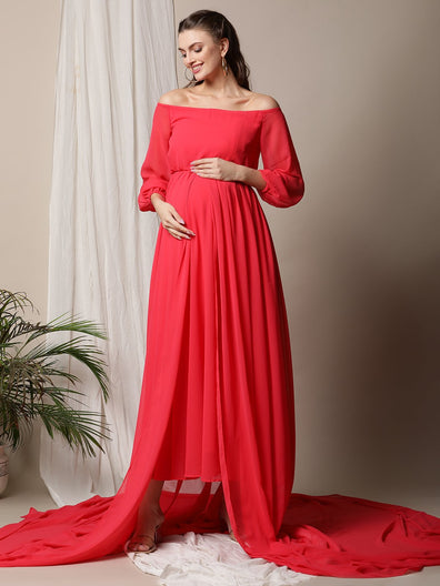 G419 (7), Watermelon Maternity One Shoulder Gown, Size (ALL) – Style Icon  www.dressrent.in