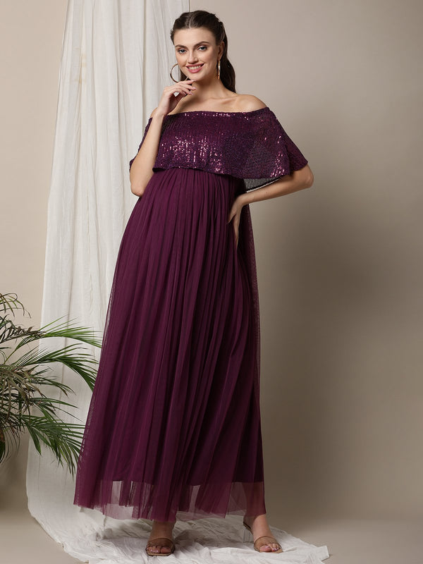 Buy Mine4Nine Womens Pink Maxi Chiffon Maternity Dress Online