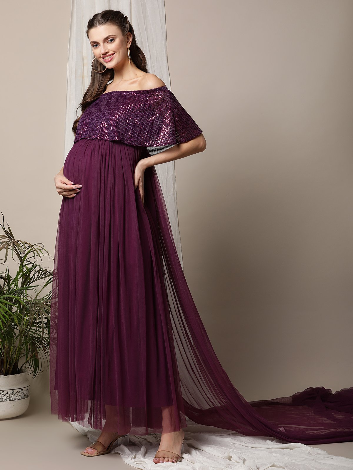 Velvet Maternity Fitted Gown Maxi Photography Dress for Baby Shower Photo  Props Dress