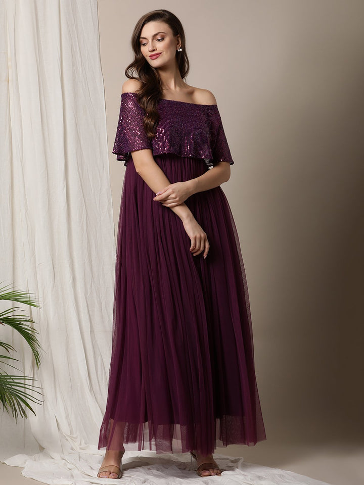 Purple Off the Shoulder Nursing Dress