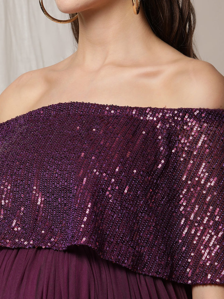 Purple Off the Shoulder Nursing Dress