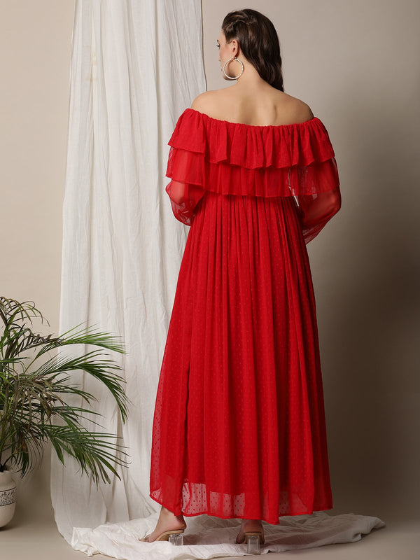 Red off shoulder fitted dress - Slaylebrity