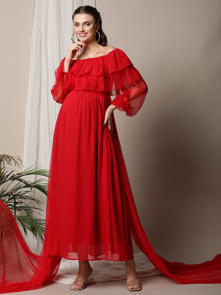 Red maternity photoshoot gown
