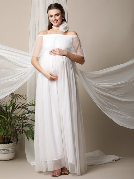 Off-Shoulder Maternity Photoshoot Gown - White Off-Shoulder Maternity Photoshoot Gown - White