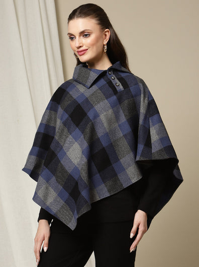 Maternity Woollen Poncho- Plaid