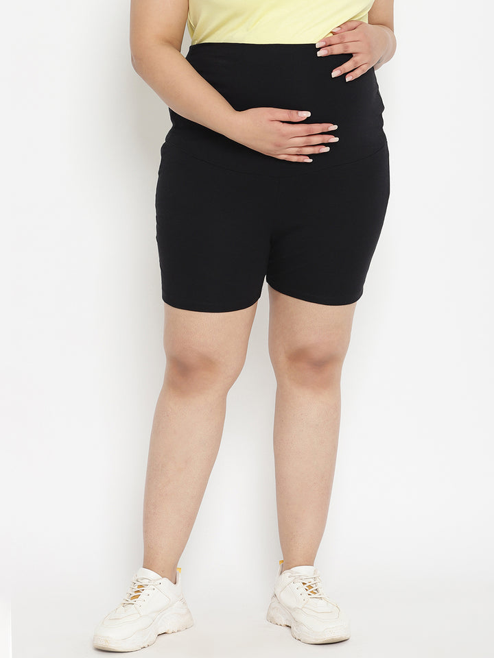 Black Maternity Plus Size Shorts