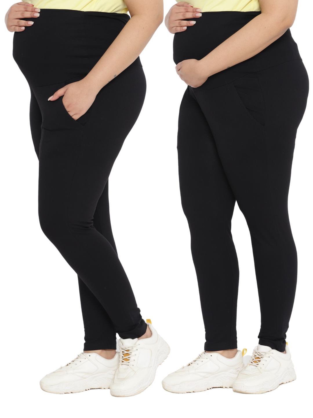 Pack of 2 Cotton Overbelly Plus Size Maternity Leggings