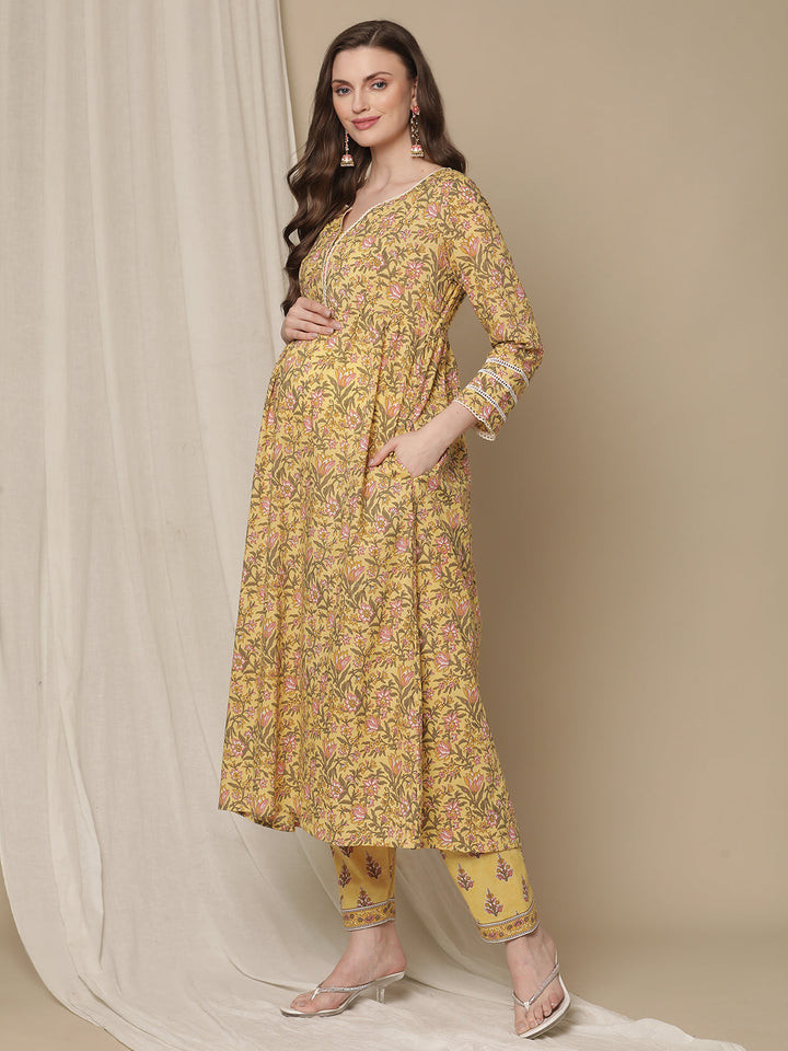 3pc. Maternity Printed Cotton Kurta Set