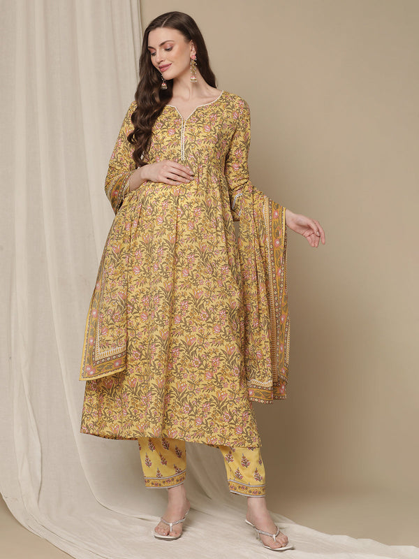 3pc. Maternity Printed Cotton Kurta Set