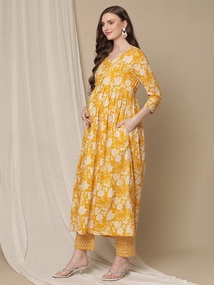 3pc. Maternity Printed Cotton Kurta Set