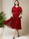 Pregnant women wearing Wobbly Walk Red Cape Maternity Dress