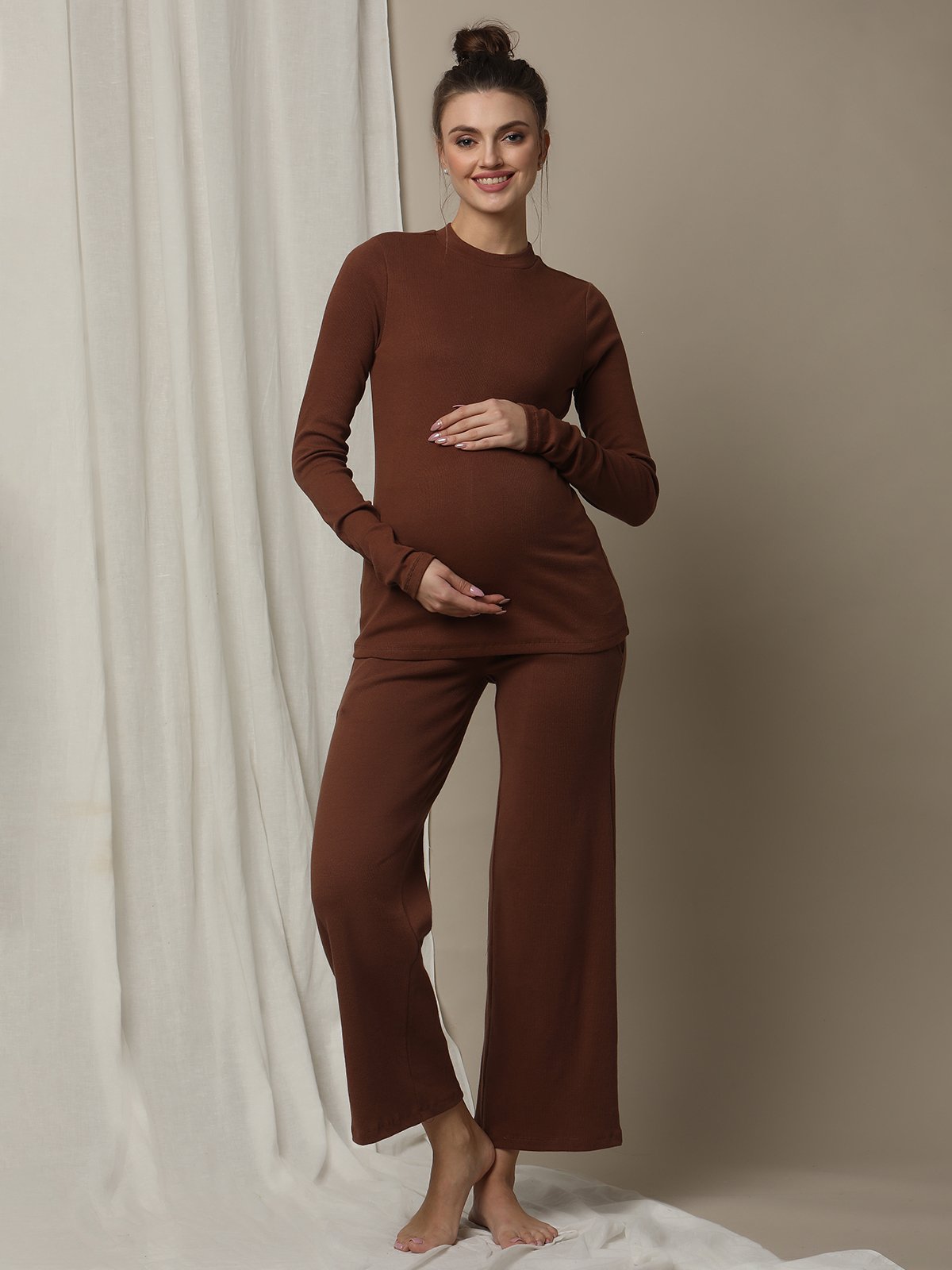 2pc. Cotton Rib Knit Maternity Pajama Set – Black