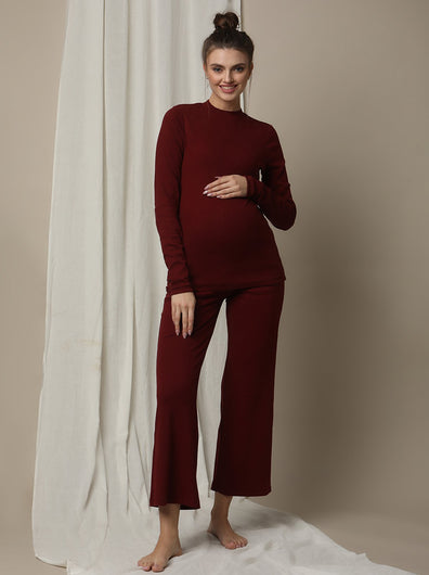 2pc. Maternity Lounge PJ Set- Burgundy