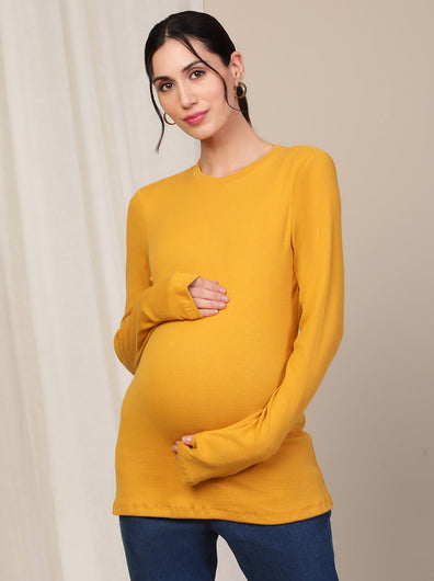 Maternity Rib Knit T-Shirt- Casablanca