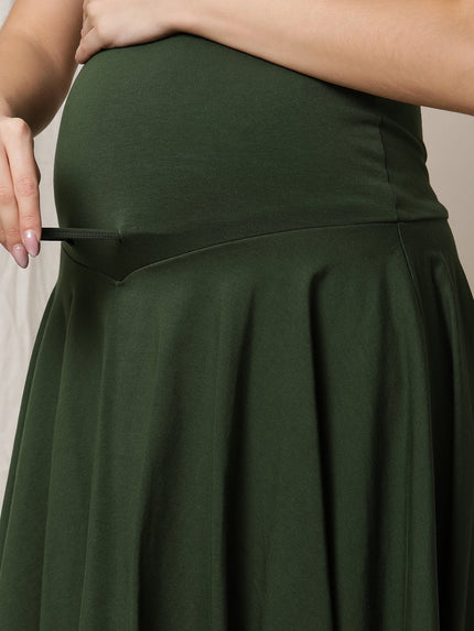 Maternity Adjustable Flared Skirt - Myrtle Green