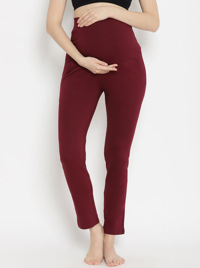 Straight-Leg Maternity Pants- Wine Berry