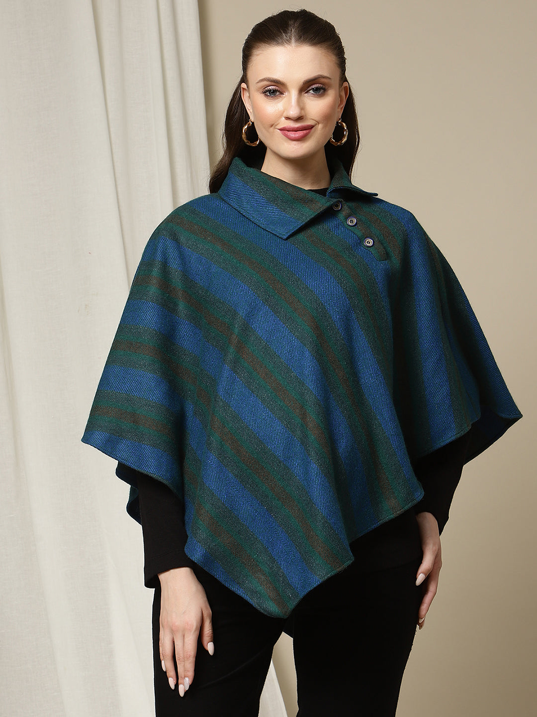 Women's Maternity Sweater - Striped Long Sleeve Mock Neck Poncho Pullover
