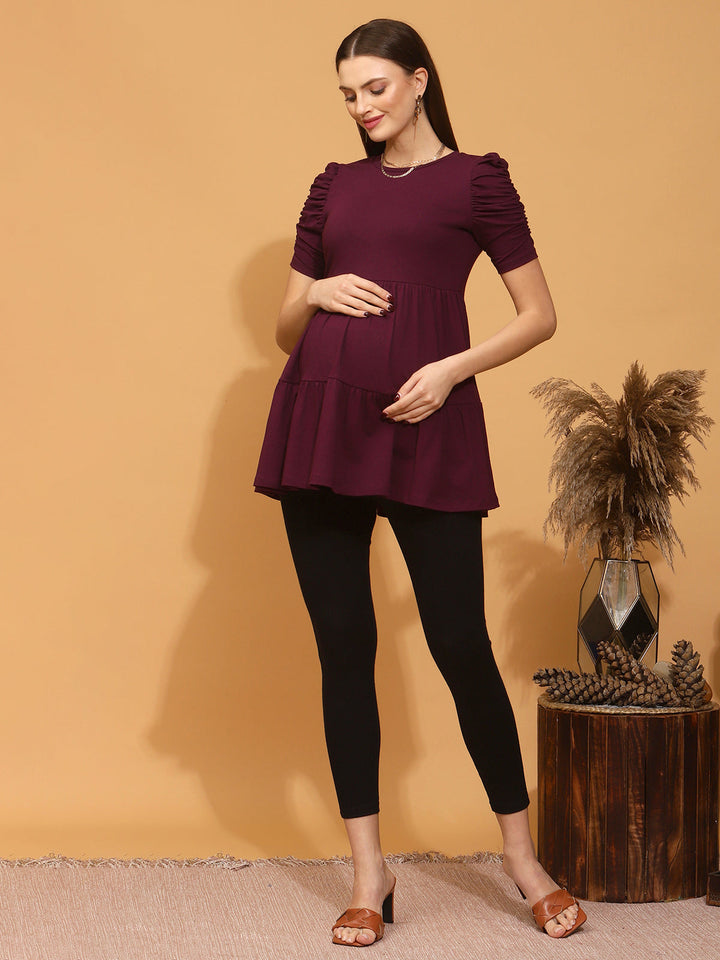 Maternity Stretchy Tiered Top- Purple