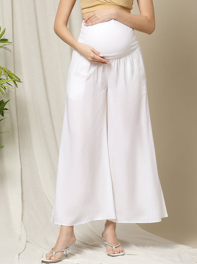 Maternity Flared Palazzo Pants- White