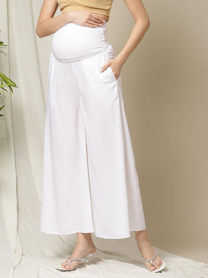 Maternity Flared Palazzo Pants- White