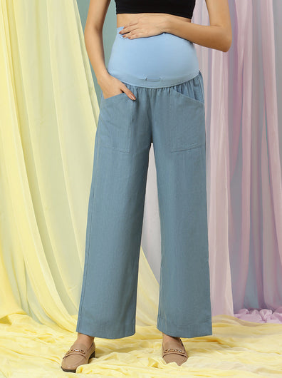 Wide-Leg Maternity Jeans- Light Blue