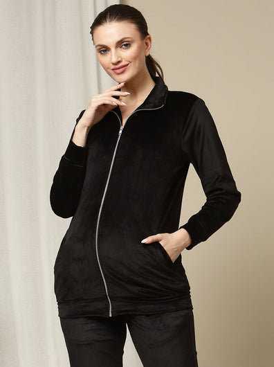 Maternity Winter Velvet Jacket- Black