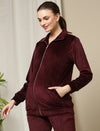 Maternity Winter Velvet Jacket- Burgundy