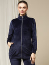 Maternity Winter Velvet Jacket- Navy Blue