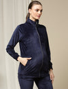 Maternity Winter Velvet Jacket- Navy Blue