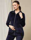 Maternity Winter Velvet Jacket- Navy Blue