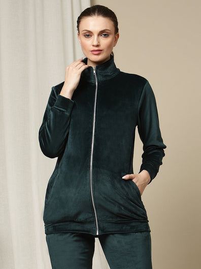 Maternity Winter Velvet Jacket- Green