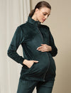 Maternity Winter Velvet Jacket- Green