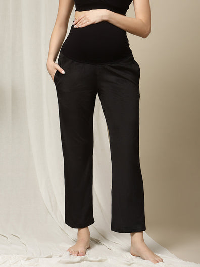 Maternity Wide-leg Winter Pants- Black