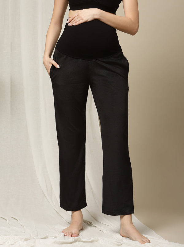 Maternity Wide-leg Winter Pants- Black