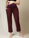 Maternity Wide-leg Winter Pants- Burgundy
