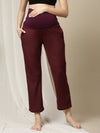 Maternity Wide-leg Winter Pants- Burgundy