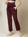 Maternity Wide-leg Winter Pants- Burgundy