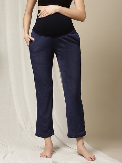 Maternity Wide-leg Winter Pants- Navy Blue