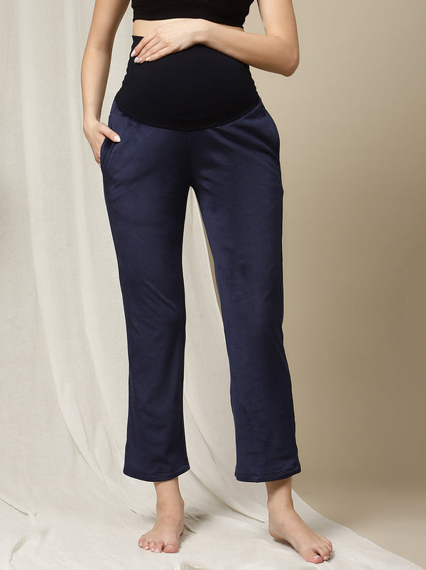 Maternity Wide-leg Winter Pants- Navy Blue