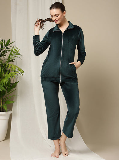 Winter Maternity Set with Jacket and Pyjama- Green