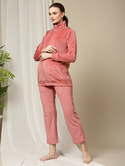 2pc. Maternity Velvet Set- Winter- Pink