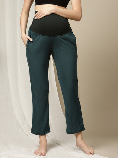 Maternity Wide-leg Winter Pants- Green