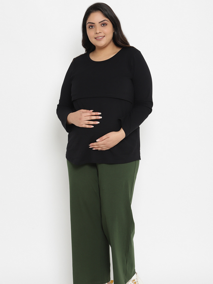 Maternity & Nursing Full Sleeves T-Shirt- Black