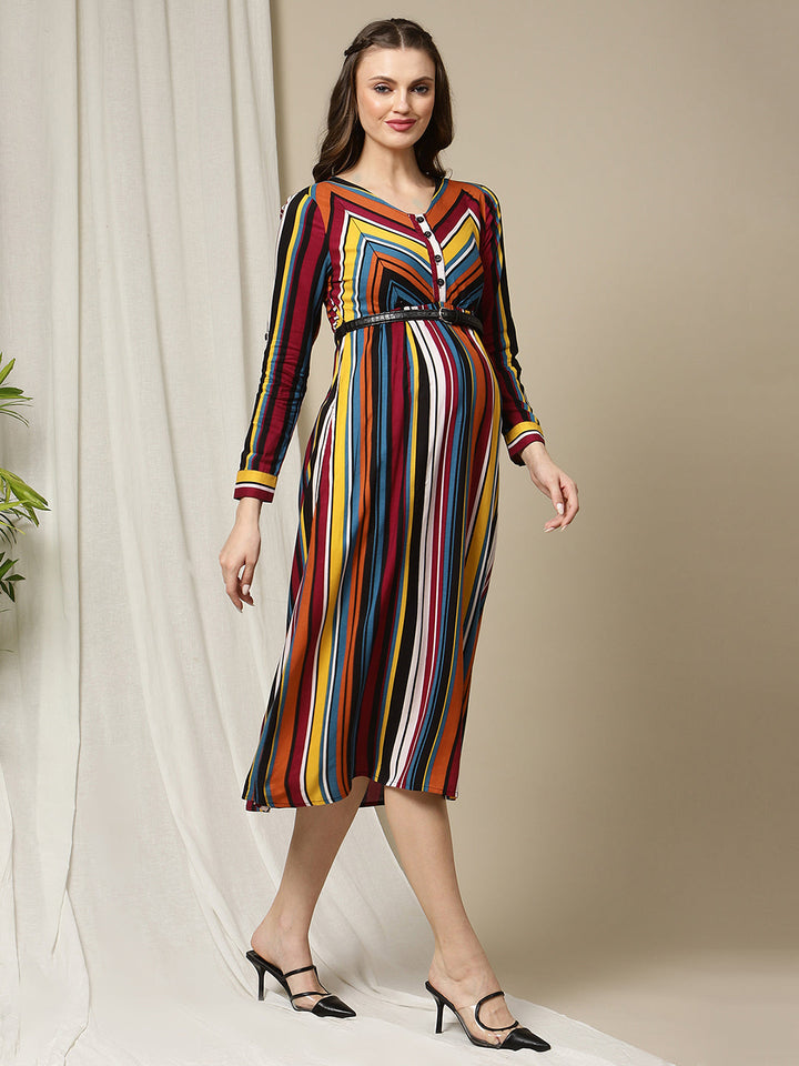 Multicolor Striped Maternity Dress