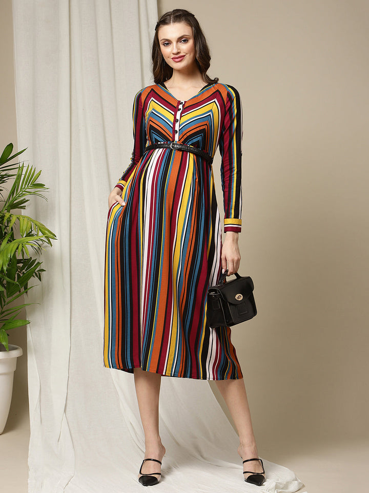 Multicolor Striped Maternity Dress